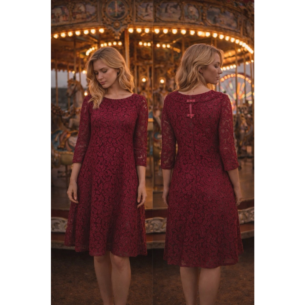 Women's Eva Mendes New York & Company Burgundy Lace Long Sleeve Dress XXL